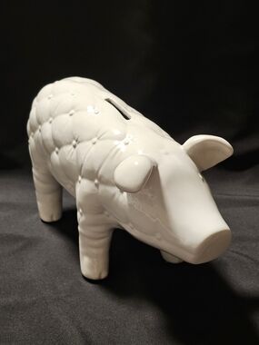 Vintage French Quilted Pattern Ceramic Piggy Bank